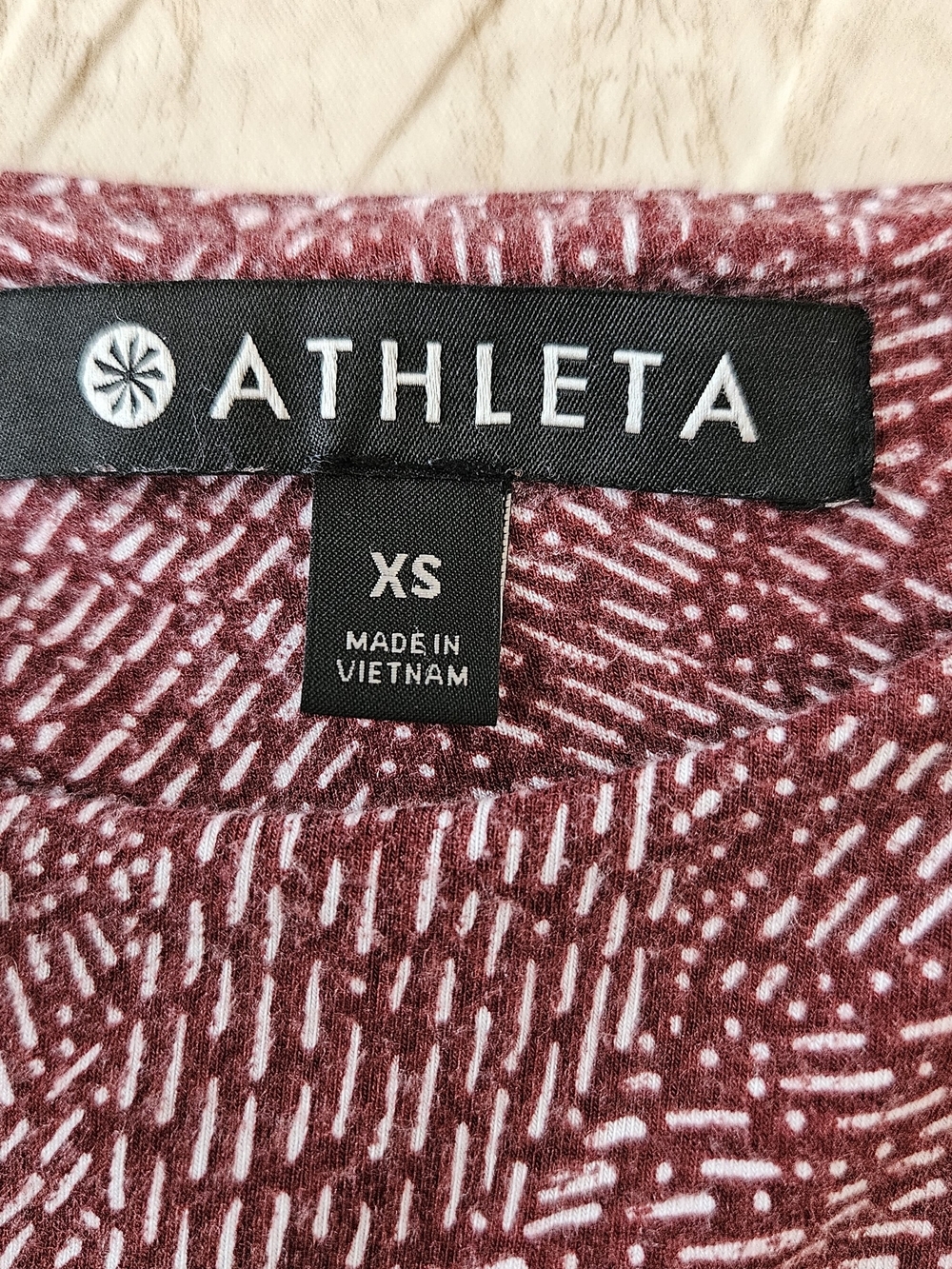 ATHLETA XS Maroon White Dash Print Modal Blend Sleeveless Shift Dress Soft Stre - Picture 8 of 12
